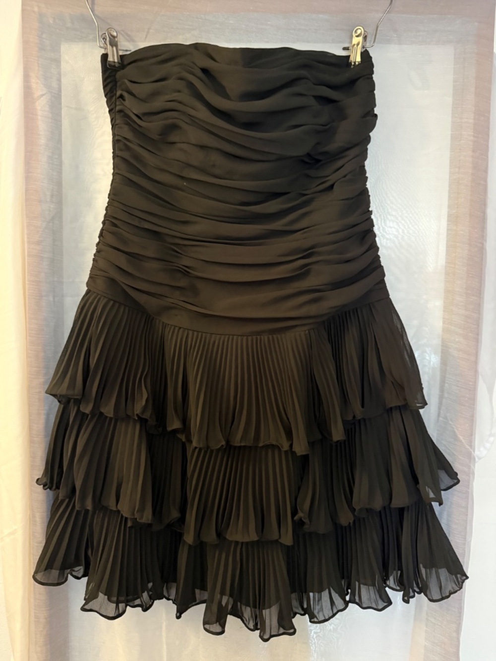 White House Black Market Black Strapless Tiered Ruffle Dress Size 8